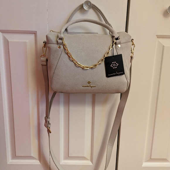NWT Nanette Lepore Faux Suede Leather Pearl Satchel Crossbody - Picture 2 of 10